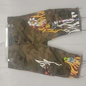 Decibel Size 32 Mens Camo Graffiti Cargo Shorts Distressed Streetwear Renegade